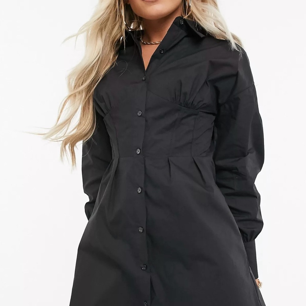 Misguided shirt dress with corset details in black
